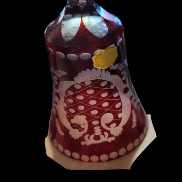Vintage  Glass bell Ruby Red Bell German Crystal ilmkristall Dot Scroll Design - Picture 3 of 6